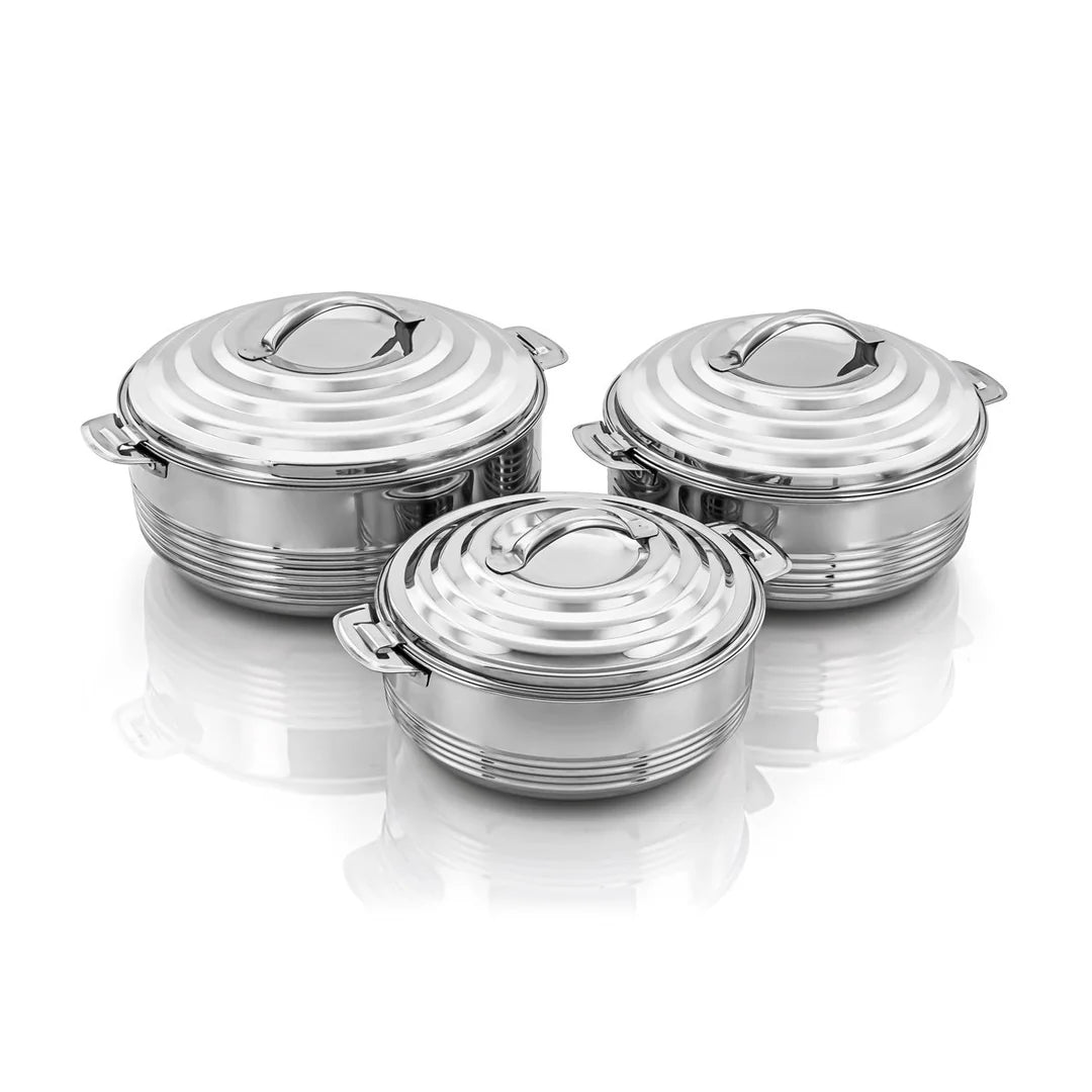 Almarjan 3 Pieces Casa Collection Stainless Steel Hot Pot Silver - حافظة طعام من الستانلس ستيل من مجموعة كازا - فضي - 3 قطع من المارجان