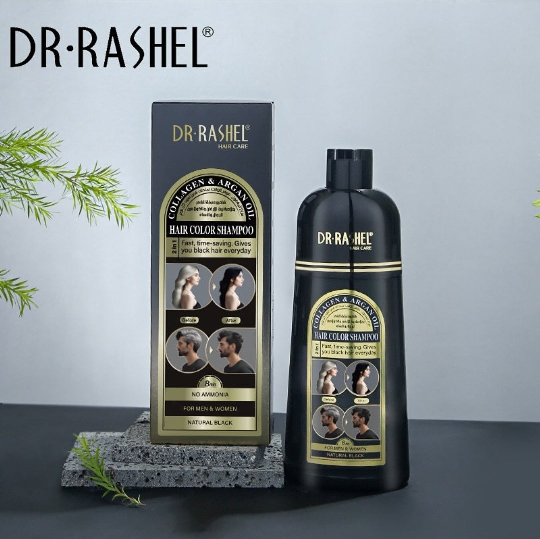 Dr.Rashel Collagen And Argan Oil Hair Colour Shampoo Natural Black - 400ml د. راشيل شامبو تلوين الشعر بالكولاجين وزيت الأرجان - أسود طبيعي - 400 مل.