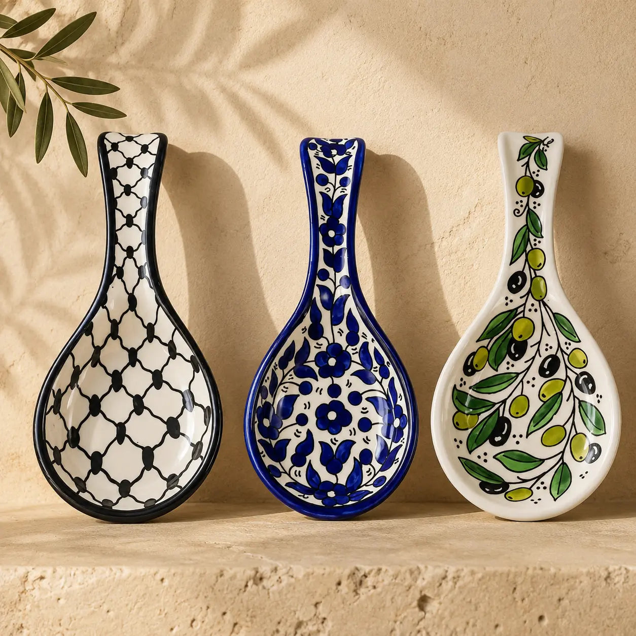 Handcrafted Palestinian Ceramic Spoon Rest – Large Spoon Holder