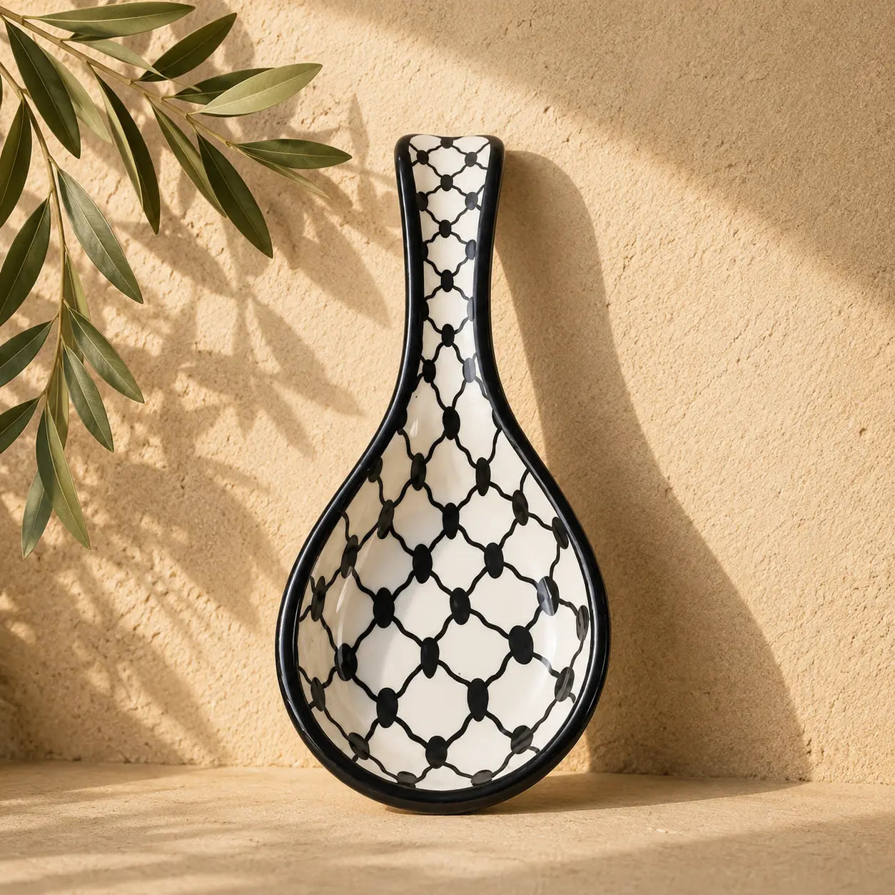 Handcrafted Palestinian Ceramic Spoon Rest – Large Spoon Holder