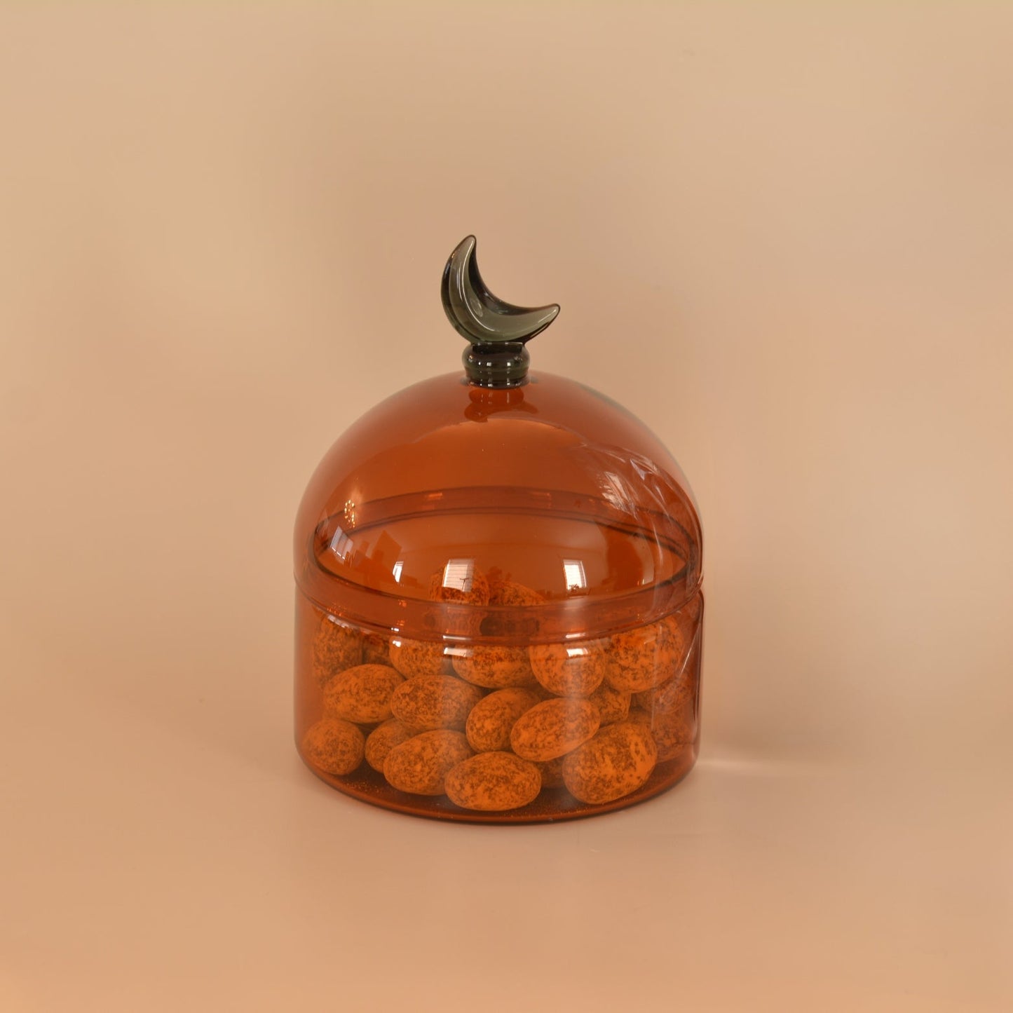 Glass Moon Dome Jar - Caramel Amber