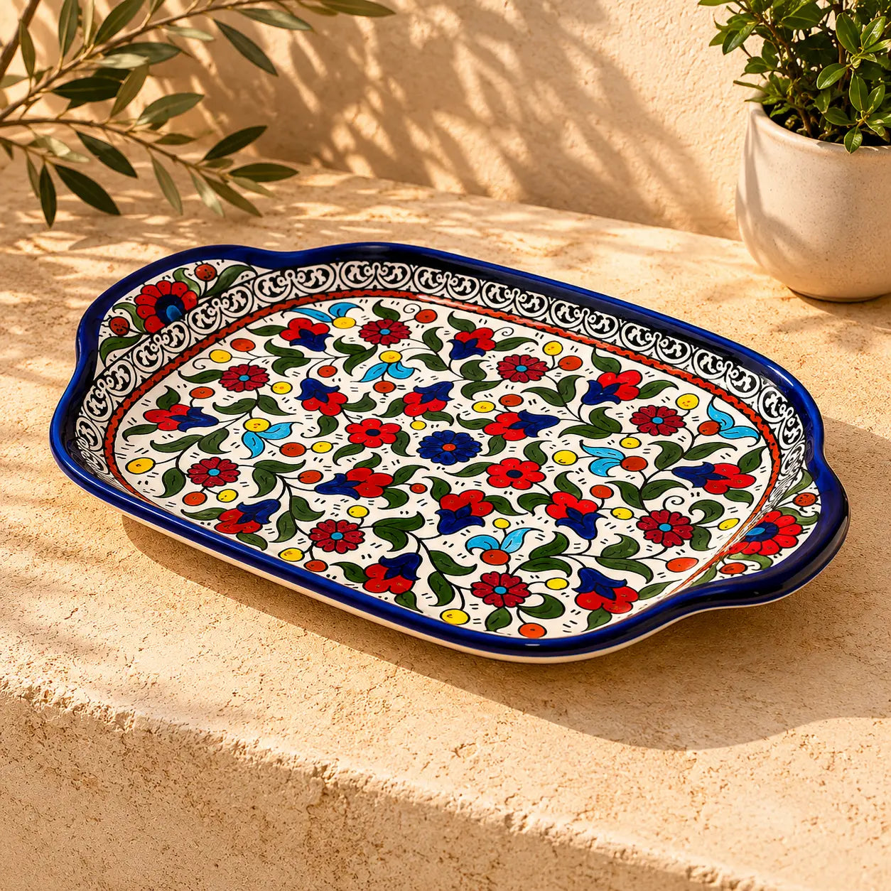 Palestinian Ceramic Serving Plate 24×34×7 cm – Handmade Kitchen Plate & Tableware Decor