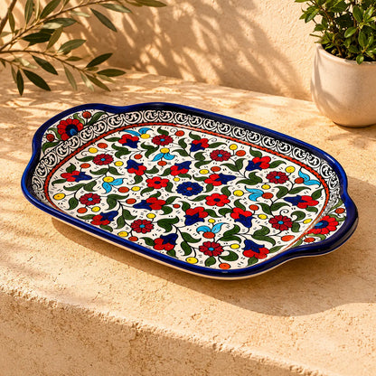 Palestinian Ceramic Serving Plate 24×34×7 cm – Handmade Kitchen Plate & Tableware Decor