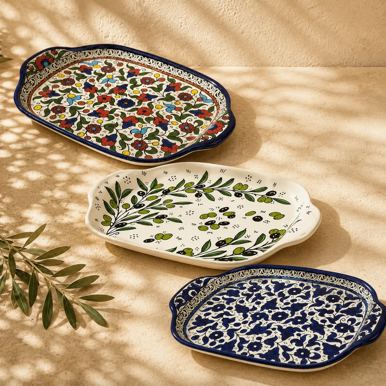 Palestinian Ceramic Serving Plate 24×34×7 cm – Handmade Kitchen Plate & Tableware Decor