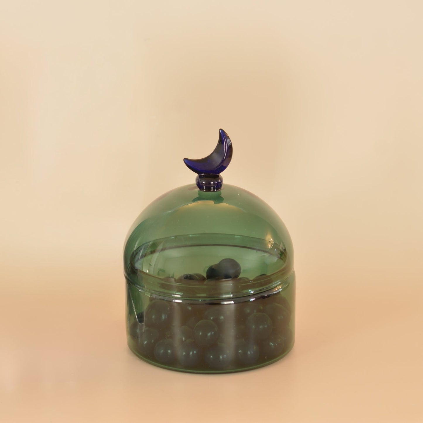 Glass Moon Dome Jar - Teal Luna