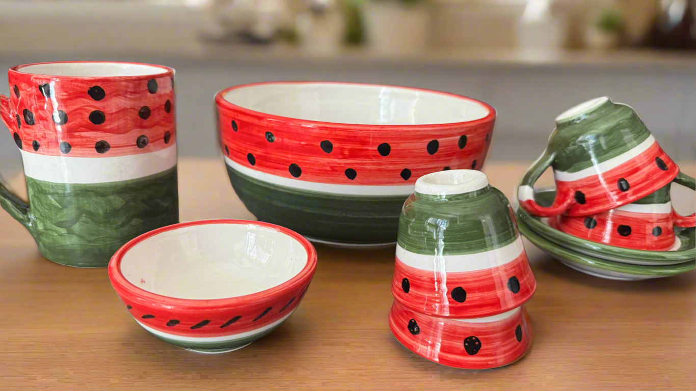 Coffee Cups – Sada & Helweh - Watermelon Design | Hand-Painted Palestinian Ceramic