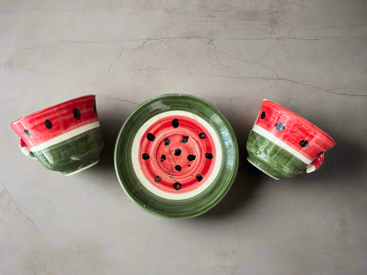 Coffee Cups – Sada & Helweh - Watermelon Design | Hand-Painted Palestinian Ceramic