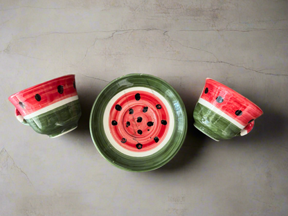 Coffee Cups – Sada & Helweh - Watermelon Design | Hand-Painted Palestinian Ceramic