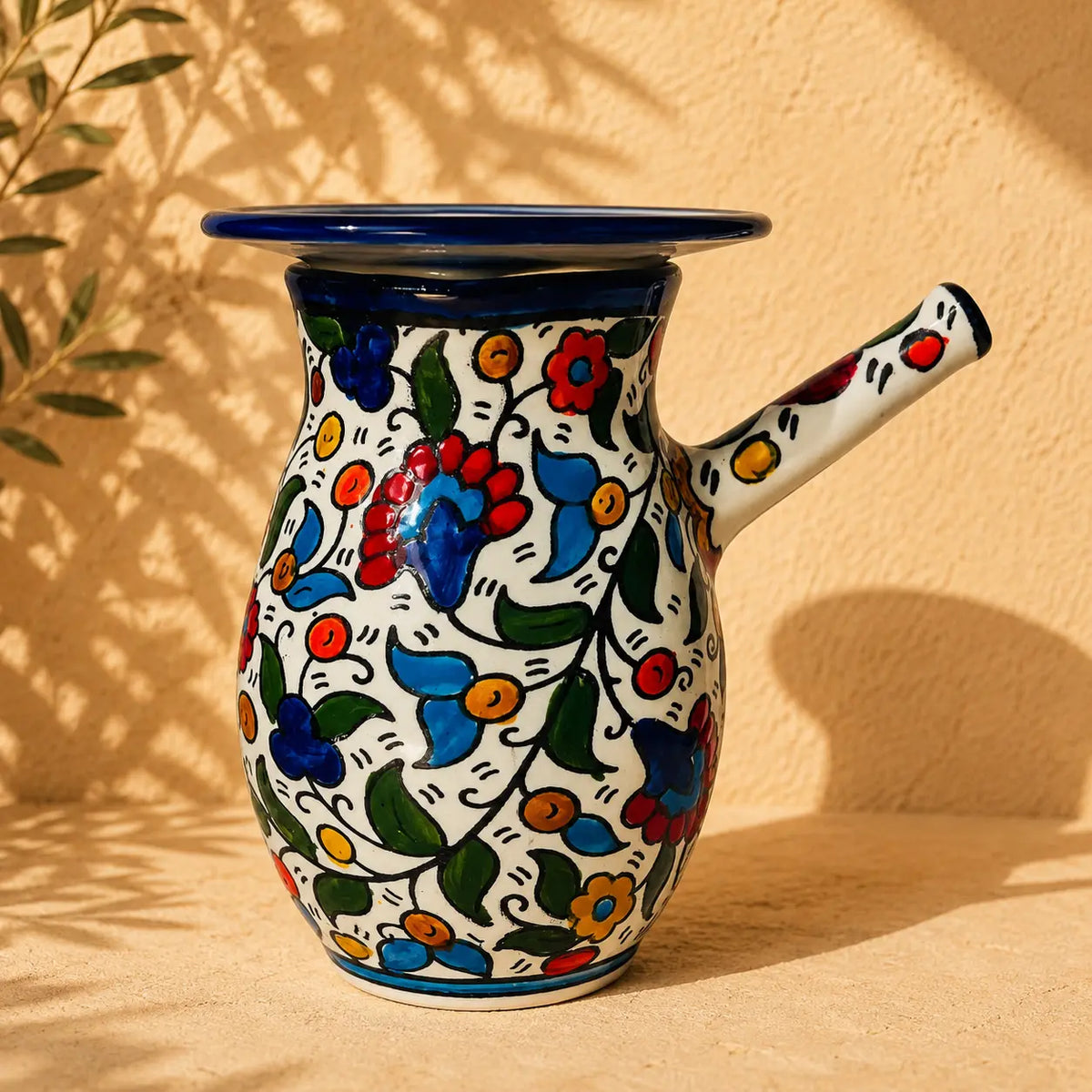 Rakwa -Handmade Palestinian Ceramic Coffee Pot with Lid – Traditional Arabic & Turkish Coffee Serving Pot