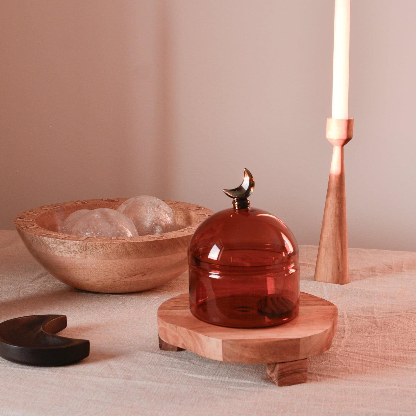 Glass Moon Dome Jar - Caramel Amber