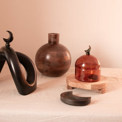 Glass Moon Dome Jar - Caramel Amber