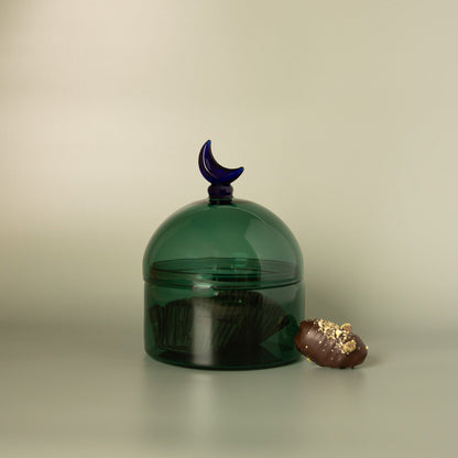 Glass Moon Dome Jar - Teal Luna