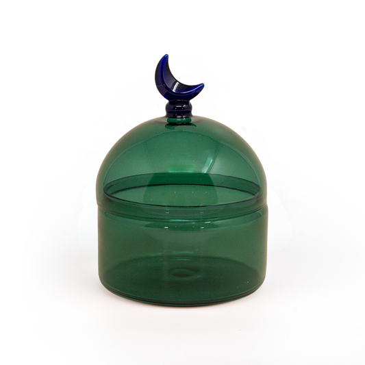 Glass Moon Dome Jar - Teal Luna