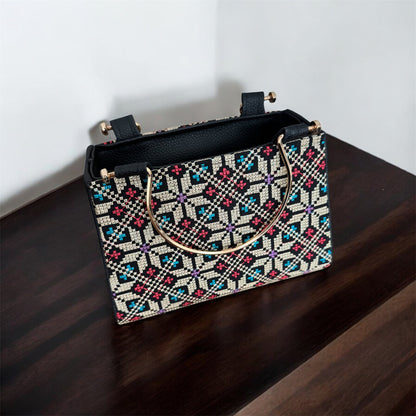 Small Tatreez Purse – Golden Handle with Optional Shoulder Strap