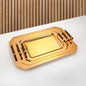 Almarjan 3 Pieces Serving Tray Set Gold & wooden handles - صواني معدن ذهبية مع مقبض خشبي ثلاث قطع