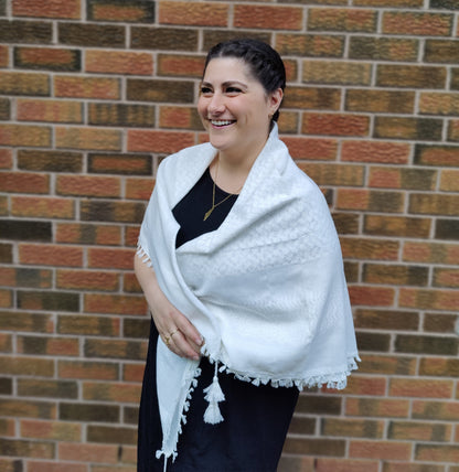 Elegant All White Kufiya (Keffiyeh) | Made in Kashmir