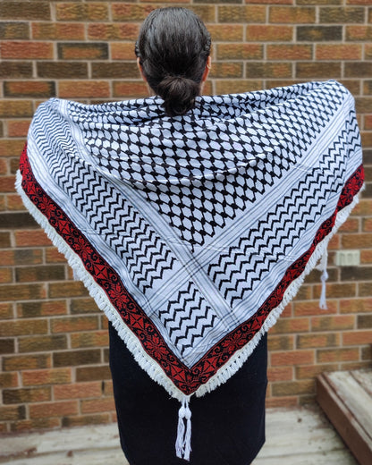 Red Tatreez Kufiya (Keffiyeh) | Triangle Shawl