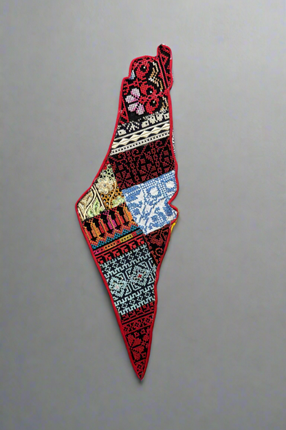 Palestine Map Wall Hanging | Tatreez Patchwork on Wood – Handmade Assembly