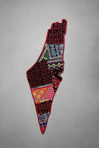 Palestine Map Wall Hanging | Tatreez Patchwork on Wood – Handmade Assembly