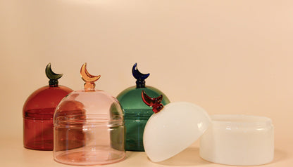 Glass Moon Dome Jar - Caramel Amber