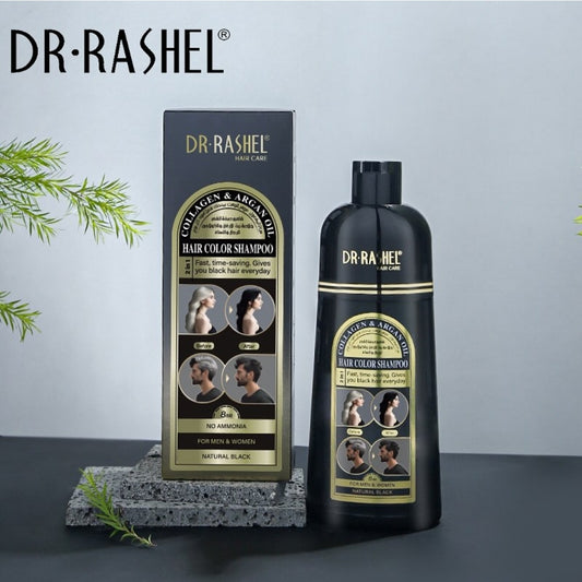 Dr.Rashel Collagen And Argan Oil Hair Colour Shampoo Natural Black - 400ml د. راشيل شامبو تلوين الشعر بالكولاجين وزيت الأرجان - أسود طبيعي - 400 مل.