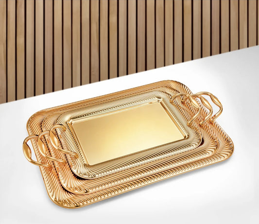 Almarjan 3 Pieces Serving Tray Set Gold