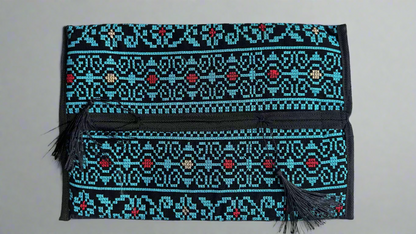 Tatreez Tissue Box | Red, Gold & Teal – Handcrafted Fabric Cover Made in Jordan