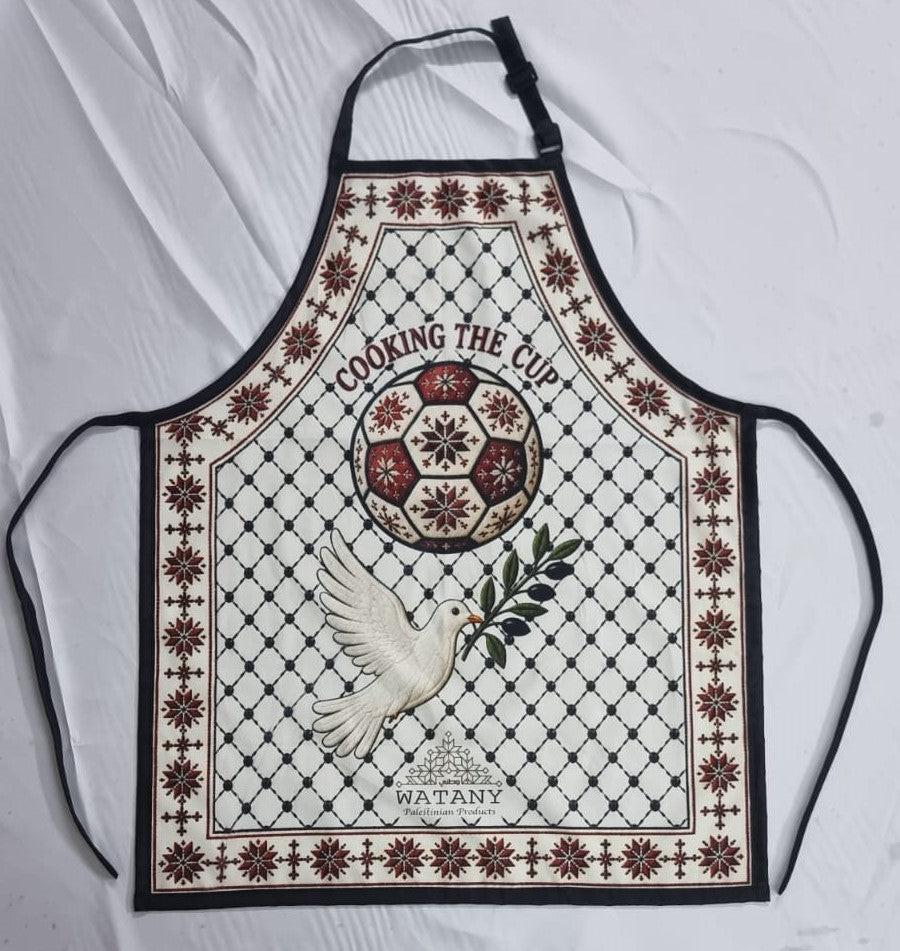 Palestinian Tatreez Apron | Cooking the Cup Heritage Kitchen Apron with Kufiya & Football Design