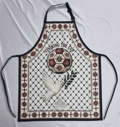 Palestinian Tatreez Apron | Cooking the Cup Heritage Kitchen Apron with Kufiya & Football Design
