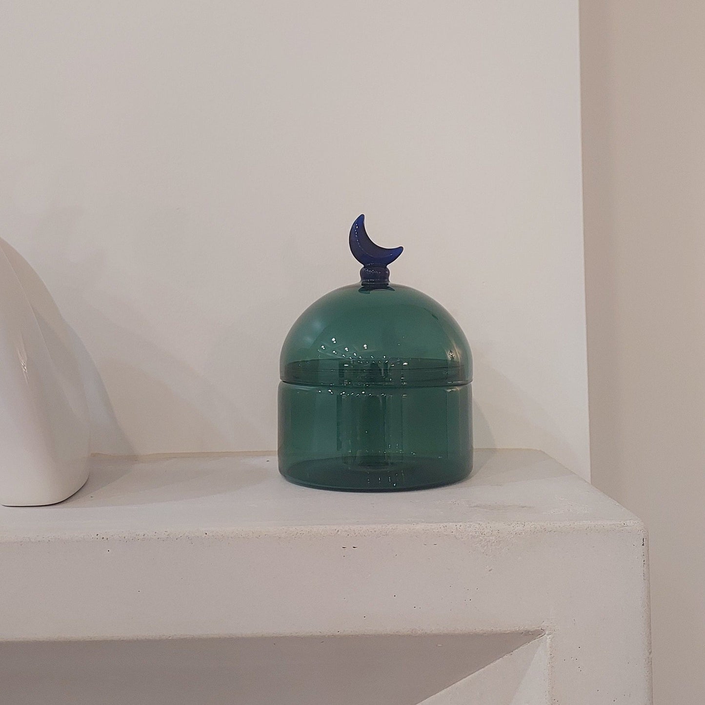 Glass Moon Dome Jar - Teal Luna