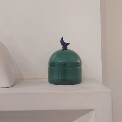 Glass Moon Dome Jar - Teal Luna